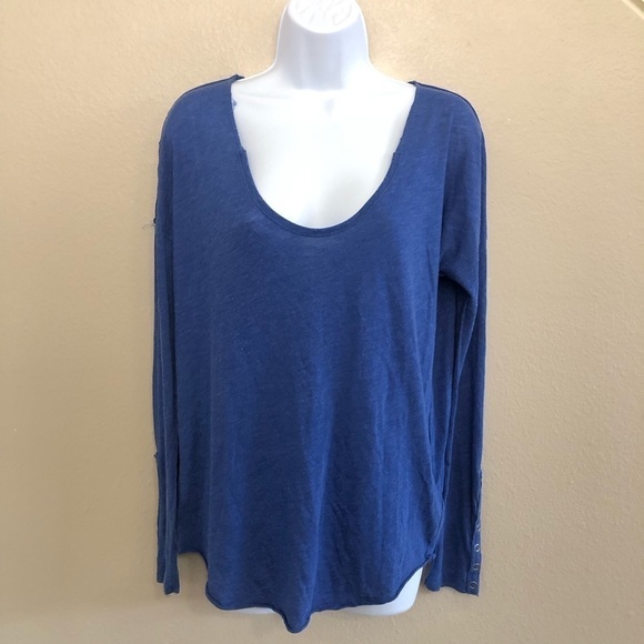 Free People We The Free Sienna Snap Oversized Long Sleeve Tee Shirt XS - Picture 1 of 10